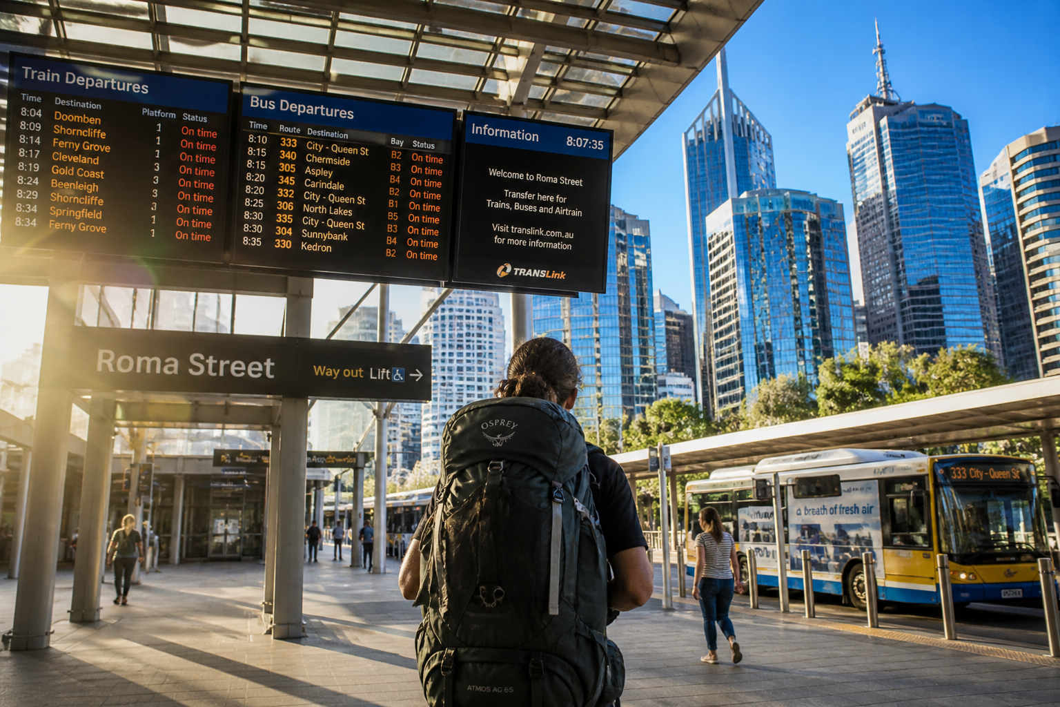 Roma Street Brisbane transit and bus access